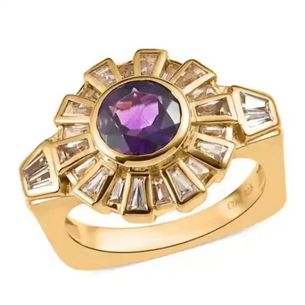 Amethyst and White Topaz Men's Ring 14kt Yellow Gold Vermeil